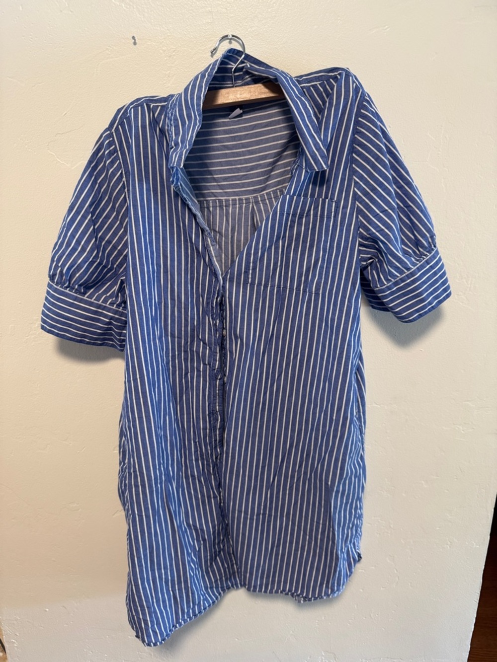 Old Navy Blue and White Vertical Stripe Midi Shirt Dress